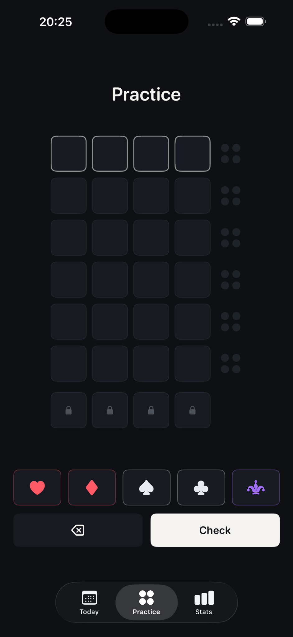 Practice gameplay screen